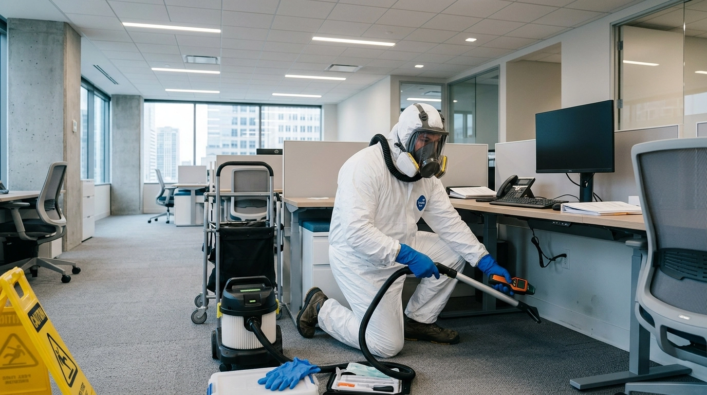 Professional performing indoor decontamination with SteraMist system